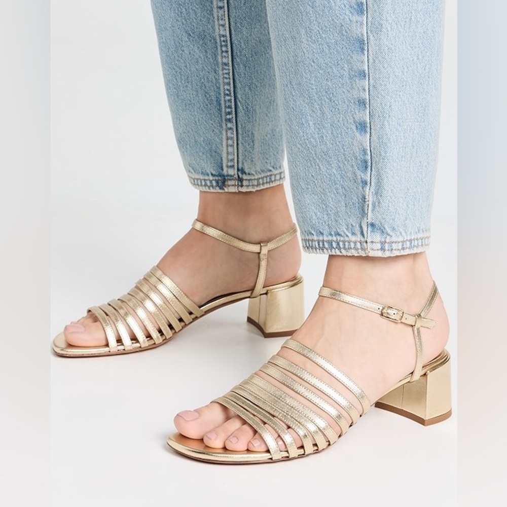 Mansur Gavriel Sun Block Sandals Gold Leather Strappy Sz 36